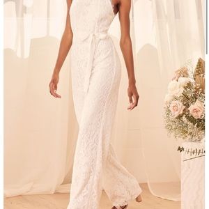 Lulus My Only One White Lace Halter Wide-Leg Jumpsuit